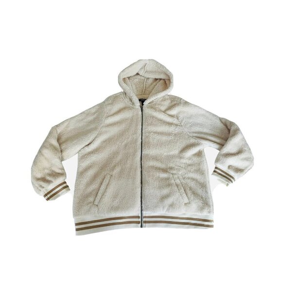 Torrid Cream Faux Fur Hooded Zip Front Bomber Jacket Women's Sz 2 or 2X - Picture 10 of 10